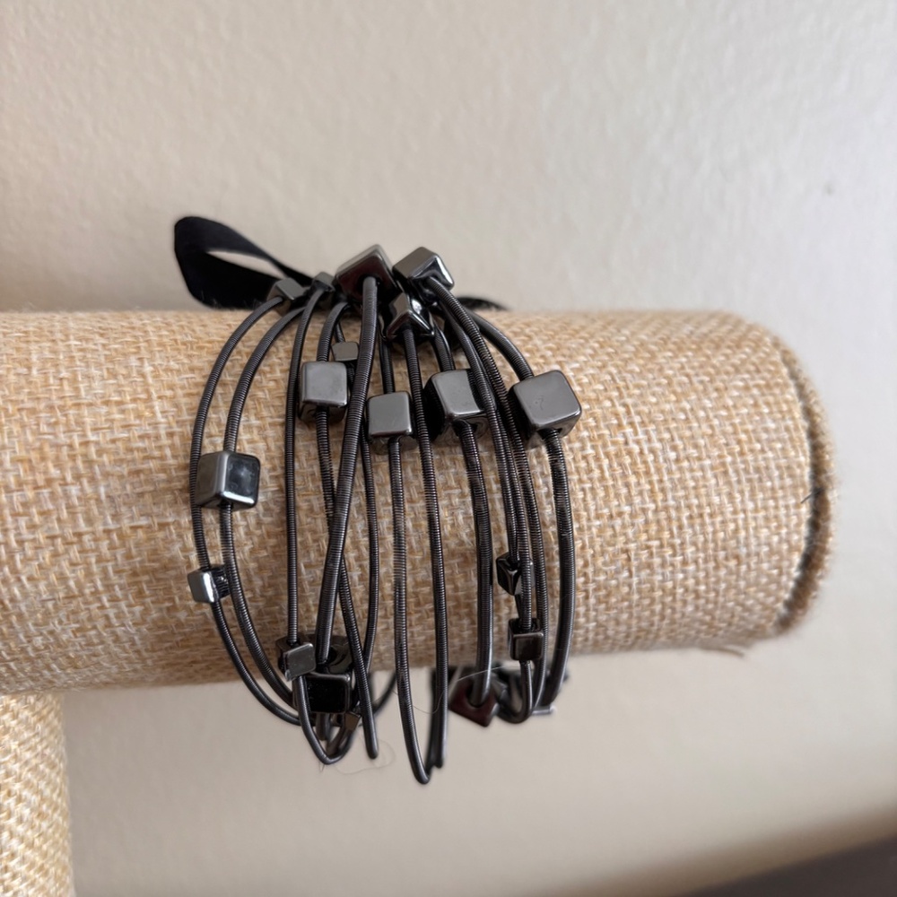 Black Multi-Strand Bracelet with Ribbon - Picture 4 of 4